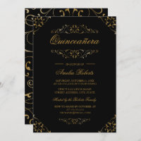 Convite Dourado Antiquado de Quinceanera Flourish