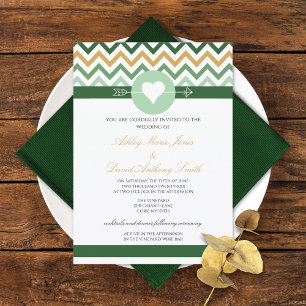 Convite Dourado ao Casamento Chevron Emerald Green