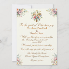 Convite Dourado ao Casamento Cruzado de Flor Azul