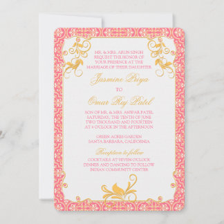 Convite Dourado ao Casamento Floral Rosa-Rosa Indi