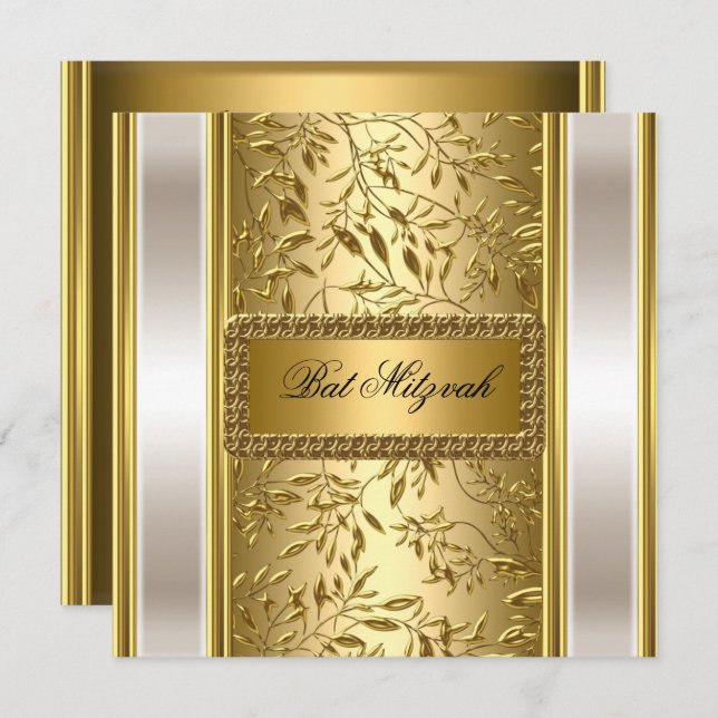Convite Dourado Art Deco Bat Mitzvah (Frente/Verso)