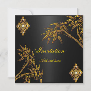 Convite Dourado Asiático e Preto
