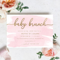 Convite Dourado Bebê Cor de Água Rosa Brunch