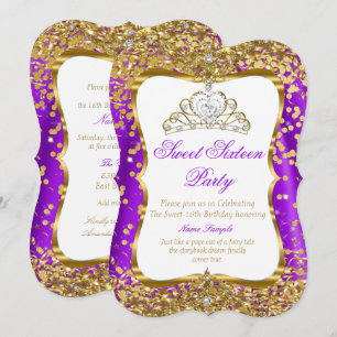 Convite Dourado Branco Princesa Tiara Roxa Sweet 1