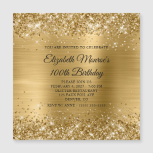 Convite Dourado Brilhante Folha de Ouro 100º Aniversário