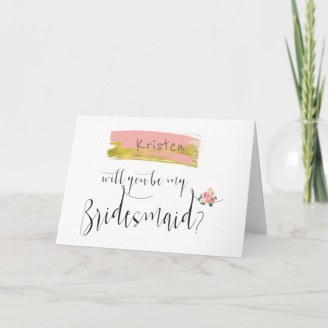 Convite Dourado Buquê Floral Rosa Será Minha Porta-Voz (Frente)