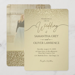 Convite Dourado Clássico para Casamento de Fotos