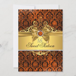 Convite Dourado Cobre Damask Sweet Sixteen