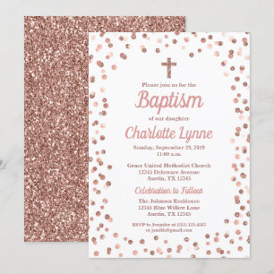 Convite Dourado cor-de-rosa do baptismo dos