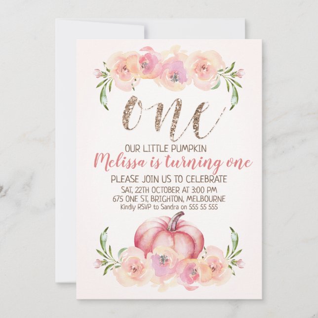 Convite Dourado cor-de-rosa do primeiro (Frente)