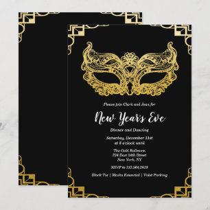 Convite Dourado da máscara do feriado da véspera