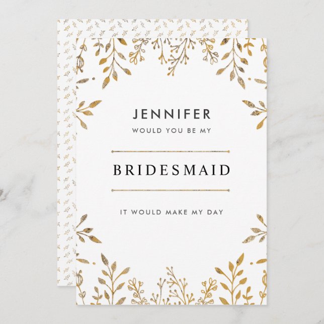 Convite Dourado de Bridesmaid Elegante (Frente/Verso)