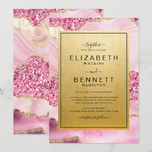 Convite Dourado de Casamento de Agata Rosa-Brilhan