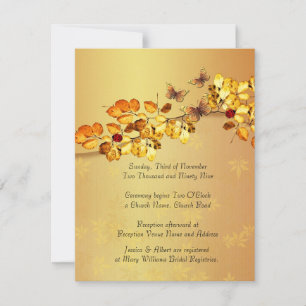 Convite Dourado de Casamento de Borboleta de outon