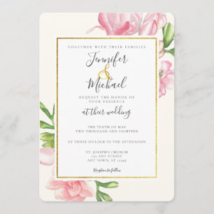 Convite Dourado de Casamento de Clássica Floral R