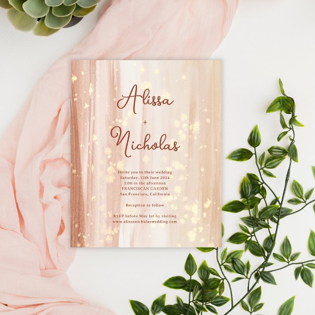 Convite Dourado de Casamento de Cores do Terracott (Criador carregado)