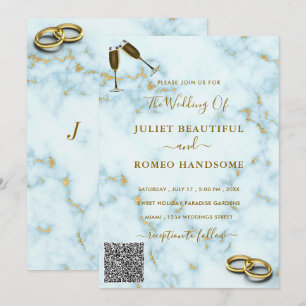 Convite Dourado de Casamento de Marble Branco com 