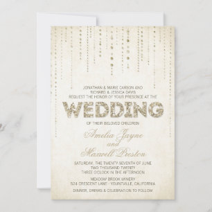 Convite Dourado de Casamento de Olhar para a Glitt