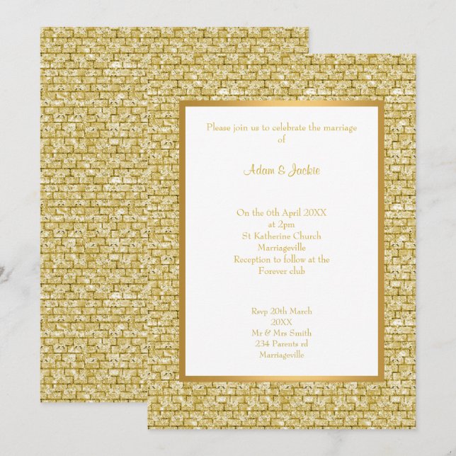 CONVITE Dourado DE CASAMENTO DE PADRÕES BRANCOS DO (Frente/Verso)