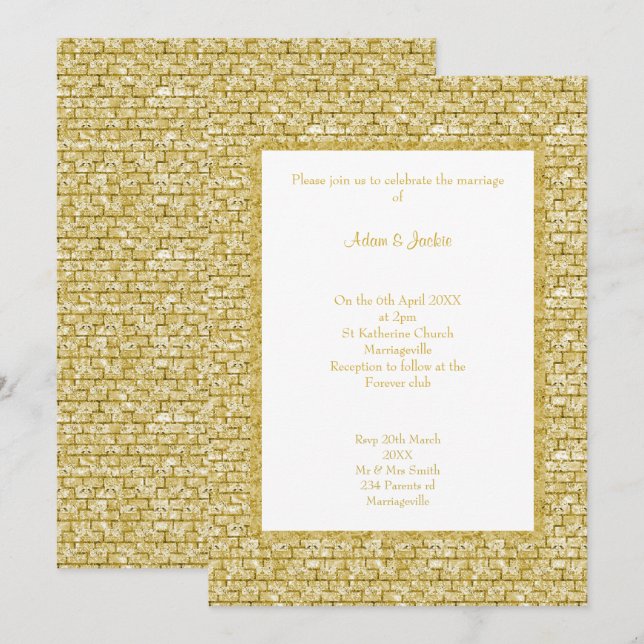 CONVITE Dourado DE CASAMENTO DE PADRÕES BRANCOS DO (Frente/Verso)