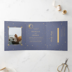 Convite Dourado De Casamento De Pastel Celestial
