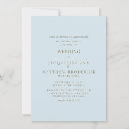 Convite Dourado de Casamento de Texto Azul Sky