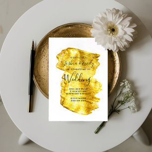 Convite Dourado de Casamento de Traço de Pincel