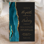 Convite Dourado De Casamento Escuro De Agato De Te<br><div class="desc">A borda esquerda deste elegante convite de casamento moderno apresenta uma coloração aquosa lacrimogênea aparada com uma falsa brilha de ouro. O texto personalizável combina manuscrito dourado,  fontes em copperplate e itálico em um fundo fora de preto. O verso apresenta um design de chaleira e de agata dourada.</div>