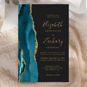 Convite Dourado De Casamento Escuro De Agato De Te