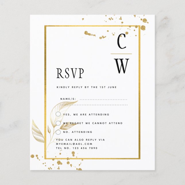 Convite Dourado de casamento FOTOGRÁFICO DO ORÇAME (Frente)