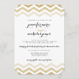 Convite Dourado de Casamento Glamor Chevron Glitte