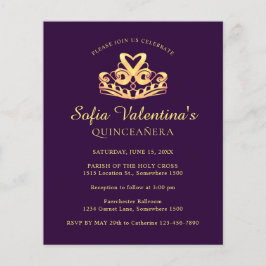 Convite Dourado de Tiara Quinceanera, Roxo de Orça