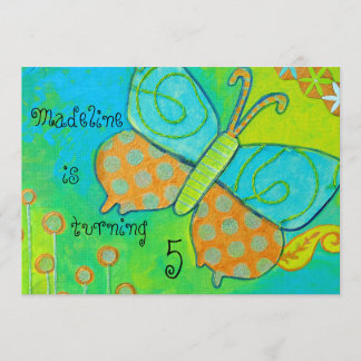 Convite dourado do aniversário da borboleta