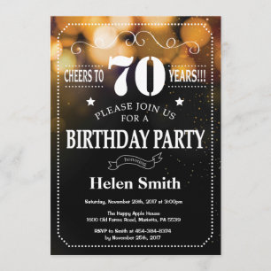 Convite Dourado do aniversário do 70 do brilho