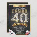 Convite Dourado do aniversário do diamante do<br><div class="desc">Quadro Dourado do diamante do póquer da noite do casino convite metálico de jogo do aniversário de Bling do 40th</div>