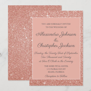 Convite Dourado do casamento do brilho do rosa do