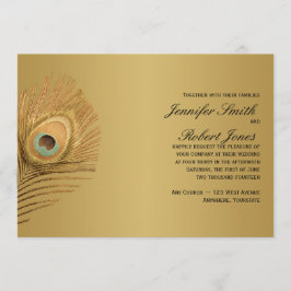 Convite dourado do casamento do pavão