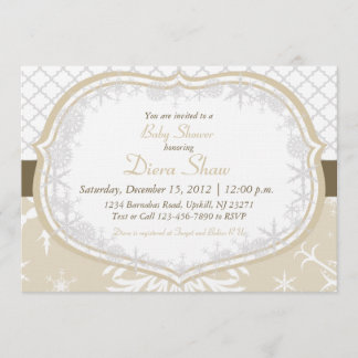 Convite Dourado do chá do floco de neve do inverno