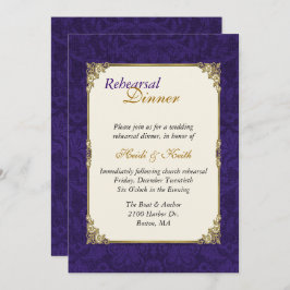 Convite Dourado do jantar de ensaio do roxo & do