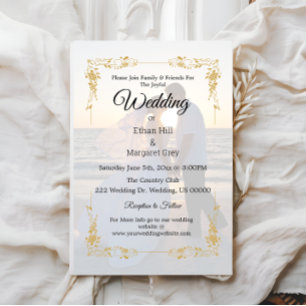 Convite Dourado e Branco para Casamento W/Fotograf