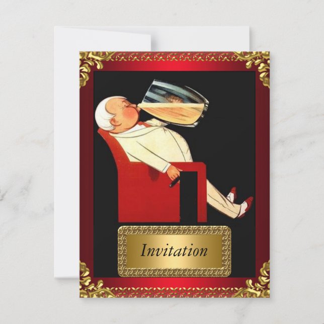 Convite Dourado e Vermelho Art Déco (Frente)