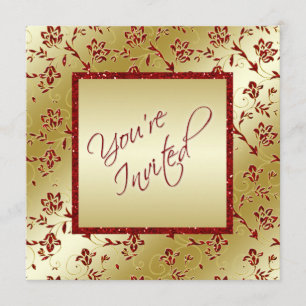 Convite Dourado e vermelho do casamento do brilho