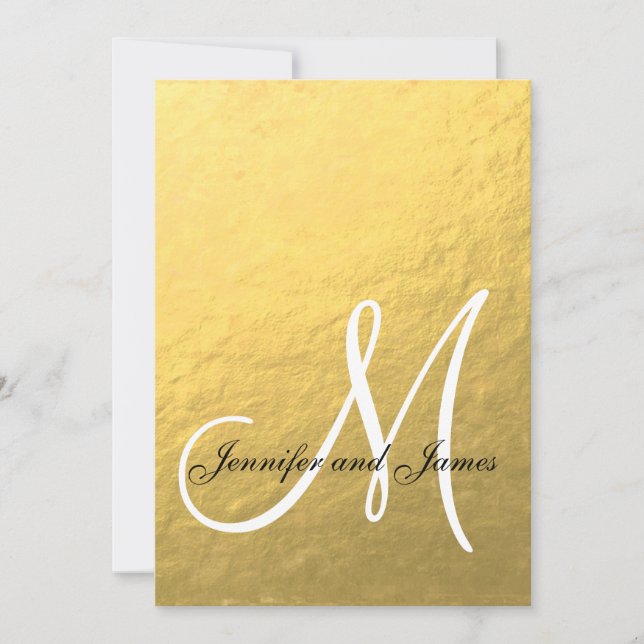 Convite Dourado Elegante de Casamento Negro Inicia (Frente)