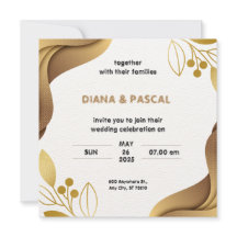 Convite Dourado Elegante Minimalista para Casament