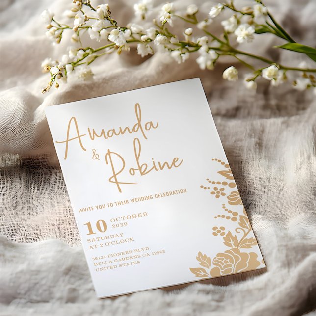 Convite Dourado Elegante Para Casamento Botânico (Criador carregado)