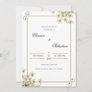 Convite Dourado Elegante para Casamento com Destaq
