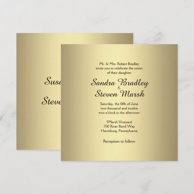 Convite Dourado Elegante para Casamentos (Frente/Verso)