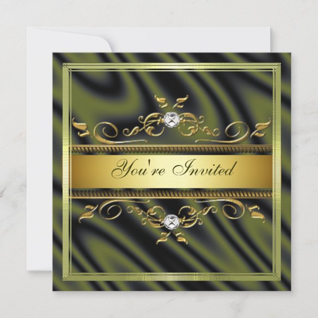 Convite Dourado elegante Te da seda/cetim da verde (Frente)