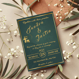 Convite Dourado Elegante Verde Escuro