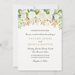 Convite Dourado Floral de Casamento por Aquarela